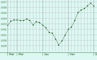 Graphe de la pression atmosphérique prévue pour Geudertheim