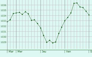 Graphe de la pression atmosphérique prévue pour Buneville