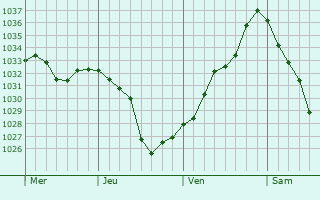 Graphe de la pression atmosphérique prévue pour Burghausen