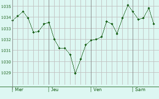 Graphe de la pression atmosphérique prévue pour Viellenave-de-Navarrenx