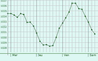 Graphe de la pression atmosphérique prévue pour Febvin-Palfart