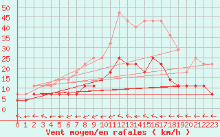 Courbe de la force du vent pour Beja