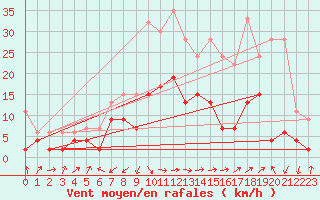 Courbe de la force du vent pour Interlaken