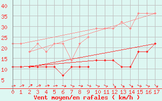 Courbe de la force du vent pour Castelo Branco