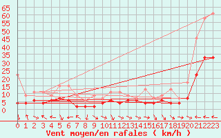 Courbe de la force du vent pour Meiringen