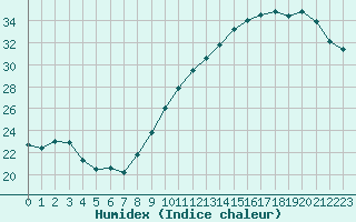 Courbe de l'humidex pour Bordeaux (33)