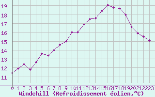 Courbe du refroidissement olien pour Dunkerque (59)