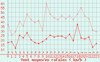 Courbe de la force du vent pour Pointe de Socoa (64)