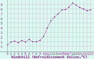 Courbe du refroidissement olien pour Tauxigny (37)