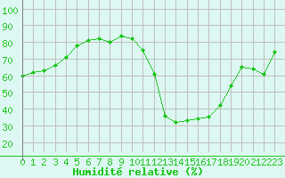 Courbe de l'humidit relative pour Plussin (42)