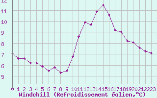 Courbe du refroidissement olien pour Forceville (80)