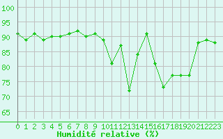Courbe de l'humidit relative pour Trgueux (22)