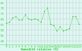Courbe de l'humidit relative pour Saint-Etienne (42)