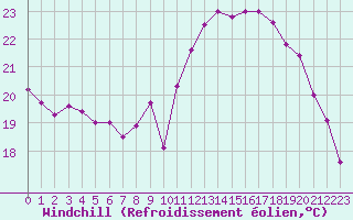Courbe du refroidissement olien pour Ajaccio - Campo dell