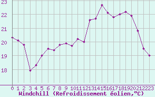 Courbe du refroidissement olien pour Cazaux (33)