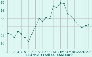 Courbe de l'humidex pour Ile du Levant (83)