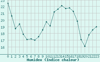 Courbe de l'humidex pour Cap Pertusato (2A)