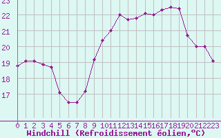 Courbe du refroidissement olien pour Dieppe (76)