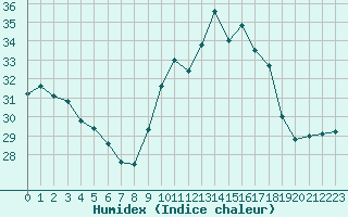 Courbe de l'humidex pour Porquerolles (83)