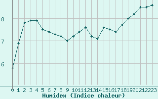 Courbe de l'humidex pour Dunkerque (59)