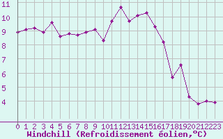 Courbe du refroidissement olien pour Ploudalmezeau (29)