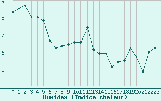 Courbe de l'humidex pour Jabbeke (Be)