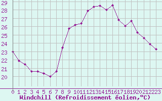Courbe du refroidissement olien pour Ajaccio - Campo dell
