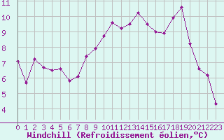 Courbe du refroidissement olien pour Brest (29)