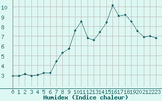 Courbe de l'humidex pour Le Gua - Nivose (38)