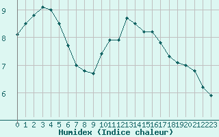 Courbe de l'humidex pour Auxerre-Perrigny (89)