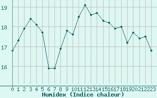 Courbe de l'humidex pour Le Touquet (62)