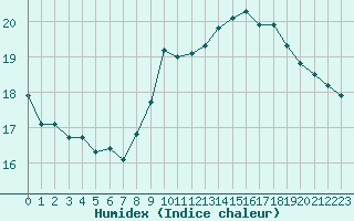 Courbe de l'humidex pour Le Touquet (62)