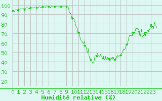 Courbe de l'humidit relative pour Roanne (42)