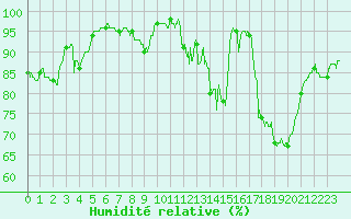 Courbe de l'humidit relative pour Pau (64)