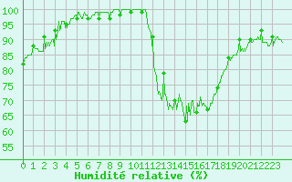 Courbe de l'humidit relative pour Roanne (42)