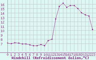 Courbe du refroidissement olien pour Albi (81)