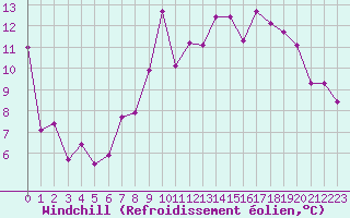 Courbe du refroidissement olien pour Bordeaux (33)