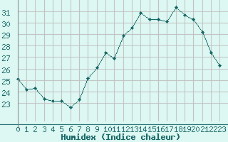 Courbe de l'humidex pour Lyon - Bron (69)