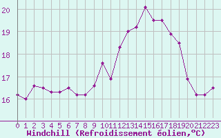 Courbe du refroidissement olien pour Calais / Marck (62)