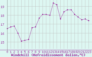 Courbe du refroidissement olien pour Le Touquet (62)
