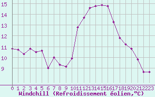 Courbe du refroidissement olien pour Sallles d