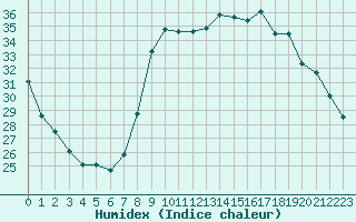 Courbe de l'humidex pour Vias (34)