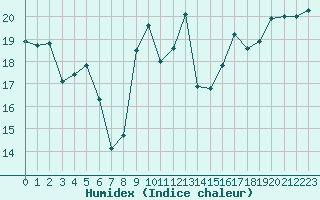 Courbe de l'humidex pour Cap Pertusato (2A)