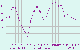 Courbe du refroidissement olien pour Dunkerque (59)