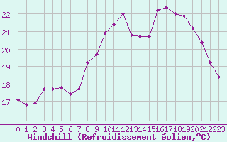 Courbe du refroidissement olien pour Sallles d