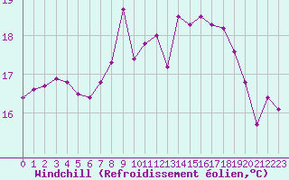 Courbe du refroidissement olien pour Cap Pertusato (2A)