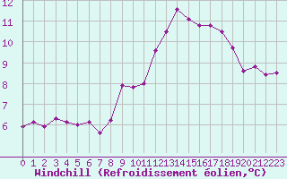 Courbe du refroidissement olien pour Sallles d