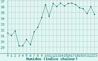 Courbe de l'humidex pour Cap Bar (66)