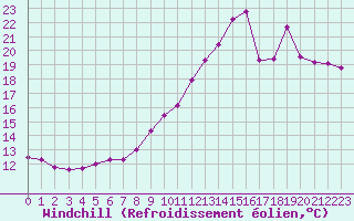 Courbe du refroidissement olien pour Dunkerque (59)