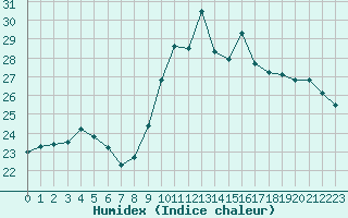 Courbe de l'humidex pour Cap Pertusato (2A)